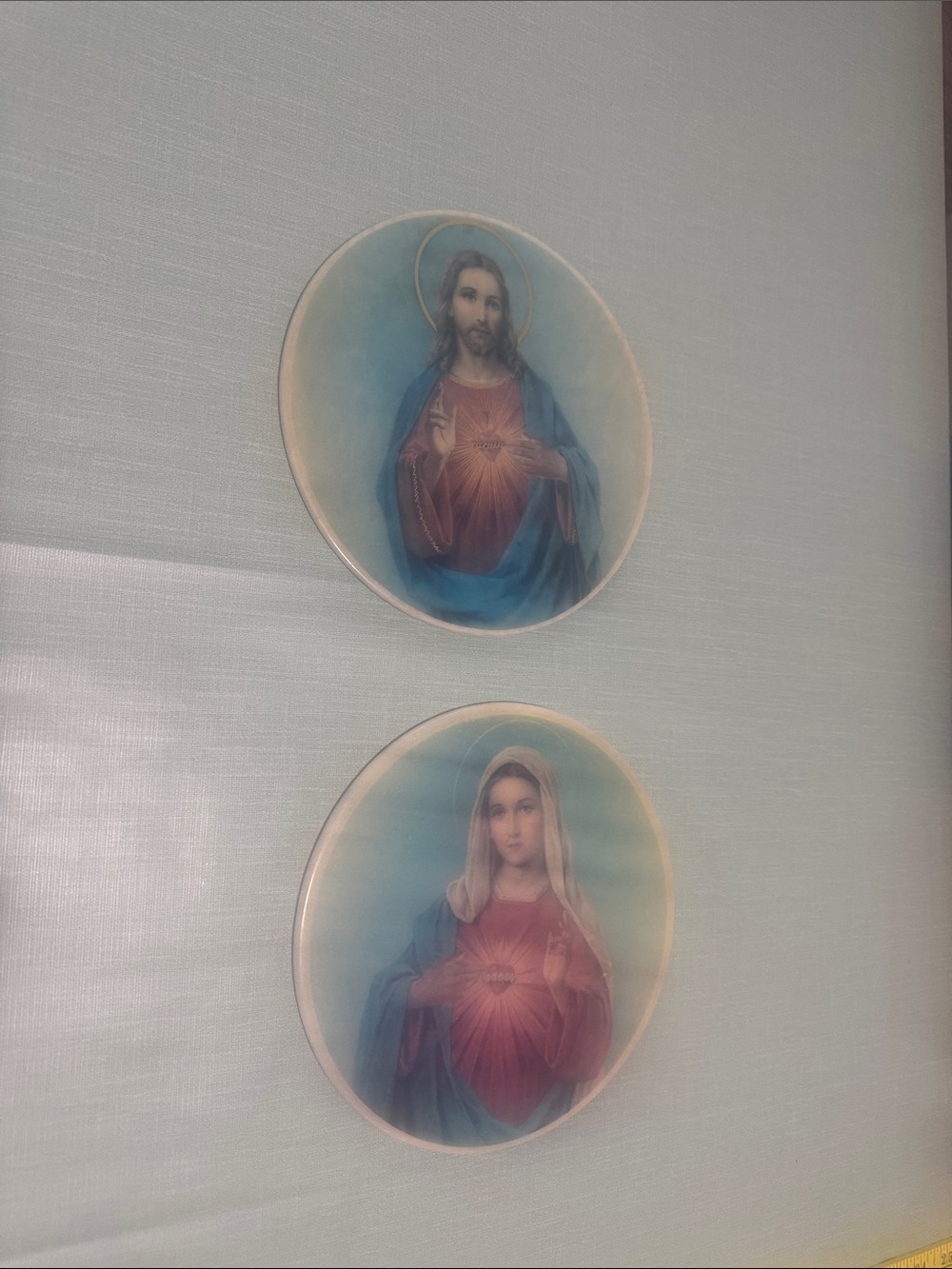 Set of 2 Religious Sacred Heart Decorative marble plaques - Blue, Red